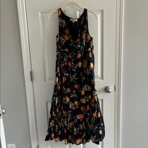 LOFT Black Maxi Dress with Orange Fruit Print
